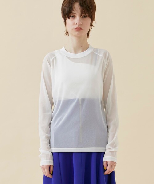 CITY TOKYO（シティトウキョウ）の「トリコットシフォンシアートップス（Tシャツ/カットソー・レディース・ホワイト/グリーン/ダークグレー/ブルー・FREE）」の8枚目の写真