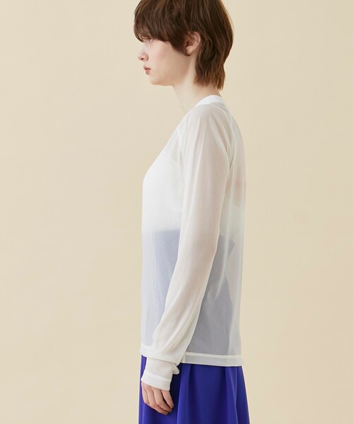 CITY TOKYO（シティトウキョウ）の「トリコットシフォンシアートップス（Tシャツ/カットソー・レディース・ホワイト/グリーン/ダークグレー/ブルー・FREE）」の9枚目の写真