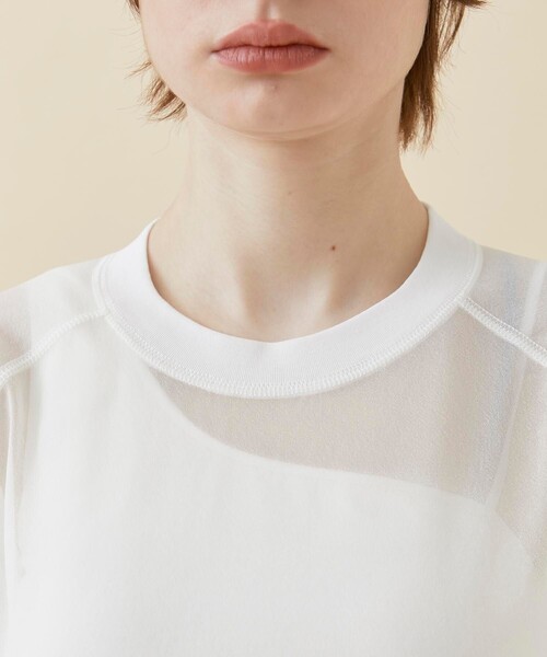 CITY TOKYO（シティトウキョウ）の「トリコットシフォンシアートップス（Tシャツ/カットソー・レディース・ホワイト/グリーン/ダークグレー/ブルー・FREE）」の11枚目の写真