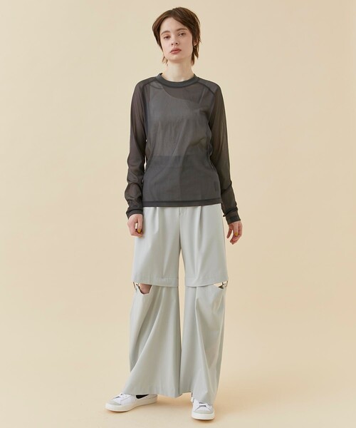 CITY TOKYO（シティトウキョウ）の「トリコットシフォンシアートップス（Tシャツ/カットソー・レディース・ホワイト/グリーン/ダークグレー/ブルー・FREE）」の16枚目の写真