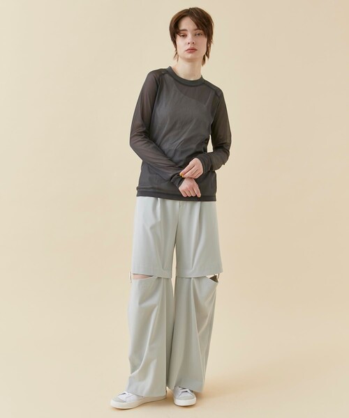 CITY TOKYO（シティトウキョウ）の「トリコットシフォンシアートップス（Tシャツ/カットソー・レディース・ホワイト/グリーン/ダークグレー/ブルー・FREE）」の17枚目の写真