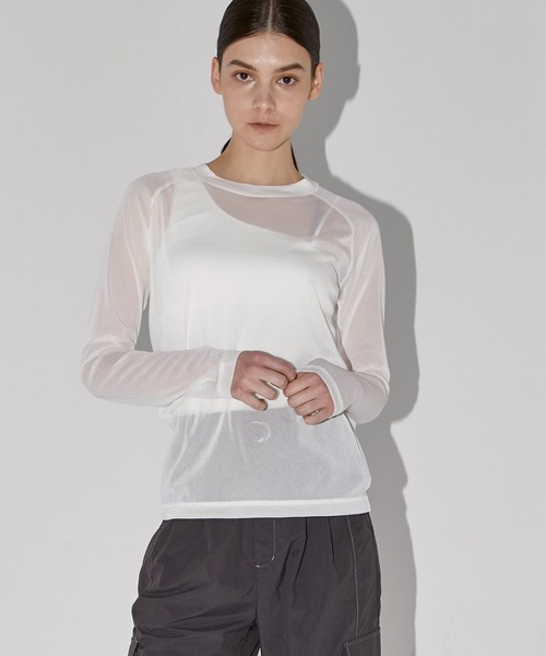 CITY TOKYO（シティトウキョウ）の「トリコットシフォンシアートップス（Tシャツ/カットソー・レディース・ホワイト/グリーン/ダークグレー/ブルー・FREE）」の2枚目の写真