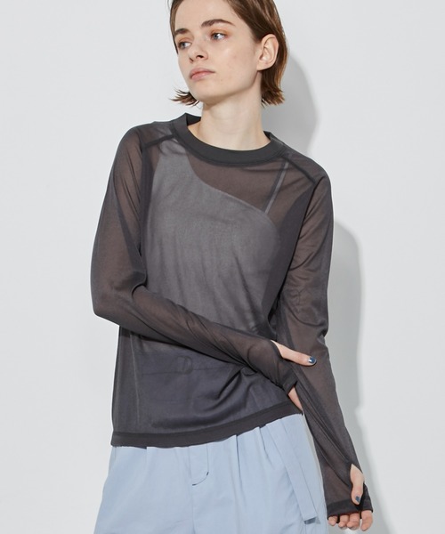 CITY TOKYO（シティトウキョウ）の「トリコットシフォンシアートップス（Tシャツ/カットソー・レディース・ホワイト/グリーン/ダークグレー/ブルー・FREE）」の3枚目の写真