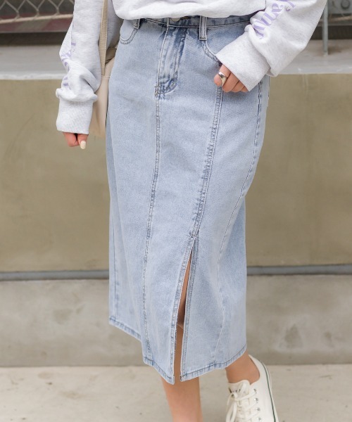 SpRay(スプレイ)の「デニムスリットロングスカート(デニムスカート・レディース・ブラック/サックスブルー/ブルー・SMALL/MEDIUM)」の1枚目の写真