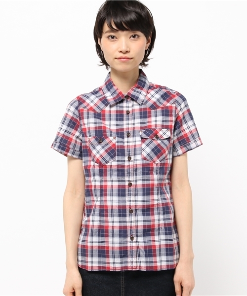 AVIREX(アヴィレックス)の「avirex/アヴィレックス/レディース/ S/S BACK EMBROIDERY CHECK SHIRT/半袖 バック刺繍 チェックシャツ(シャツ/ブラウス・レディース・レッド/イエロー・MEDIUM/SMALL)」の3枚目の写真