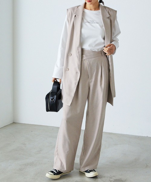 forksy.(フォルクシー)の「【forksy.】クロスウエストストレートワイドスラックスパンツ(スラックス・レディース・ネイビー/ベージュ/グレー・S/M)」の15枚目の写真