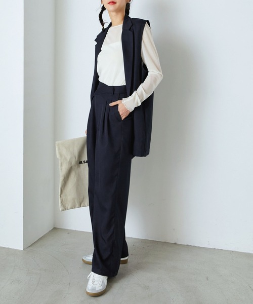 forksy.(フォルクシー)の「【forksy.】クロスウエストストレートワイドスラックスパンツ(スラックス・レディース・ネイビー/ベージュ/グレー・S/M)」の5枚目の写真