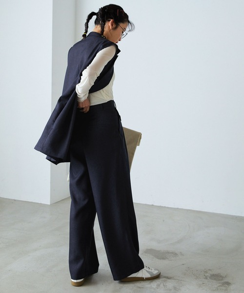 forksy.(フォルクシー)の「【forksy.】クロスウエストストレートワイドスラックスパンツ(スラックス・レディース・ネイビー/ベージュ/グレー・S/M)」の10枚目の写真