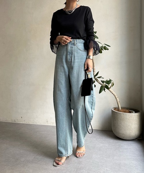 DouDou(ドゥドゥ)の「袖チュールフレアTEE(Tシャツ/カットソー・レディース・オフホワイト/ネイビー・FREE)」の16枚目の写真