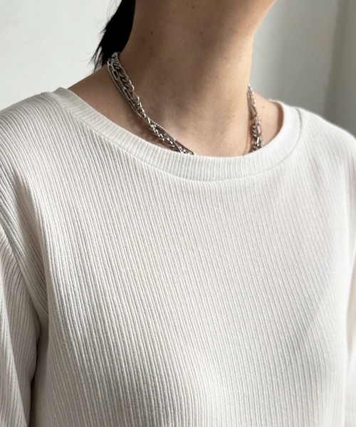 DouDou(ドゥドゥ)の「袖チュールフレアTEE(Tシャツ/カットソー・レディース・オフホワイト/ネイビー・FREE)」の6枚目の写真