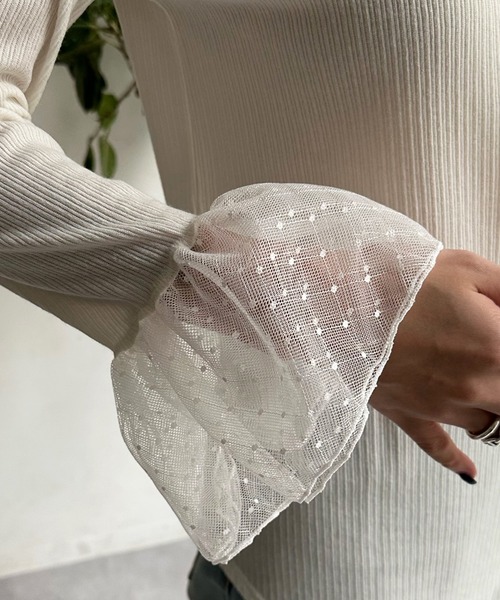 DouDou(ドゥドゥ)の「袖チュールフレアTEE(Tシャツ/カットソー・レディース・オフホワイト/ネイビー・FREE)」の10枚目の写真