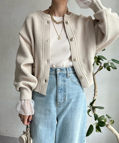 DouDou(ドゥドゥ)の「袖チュールフレアTEE(Tシャツ/カットソー・レディース・オフホワイト/ネイビー・FREE)」の15枚目の写真