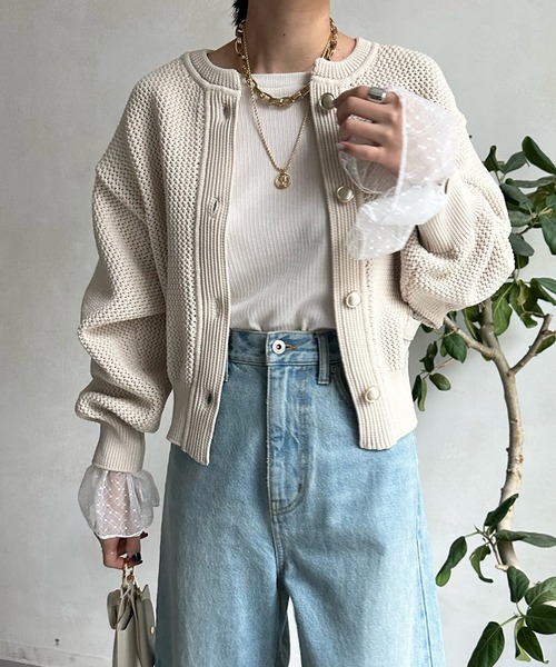 DouDou(ドゥドゥ)の「袖チュールフレアTEE(Tシャツ/カットソー・レディース・オフホワイト/ネイビー・FREE)」の19枚目の写真