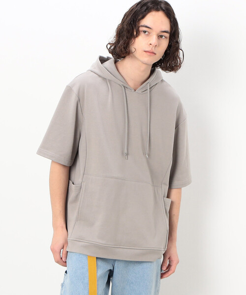 Purple&Yellow(パープルアンドイエロー)の「裏毛 ワイドシルエット サイドポケット付 5分袖パーカ(パーカー・メンズ・アイボリー/グレイッシュベージュ/ホワイト/ブラック・SMALL/MEDIUM/LARGE/X-LARGE)」の13枚目の写真