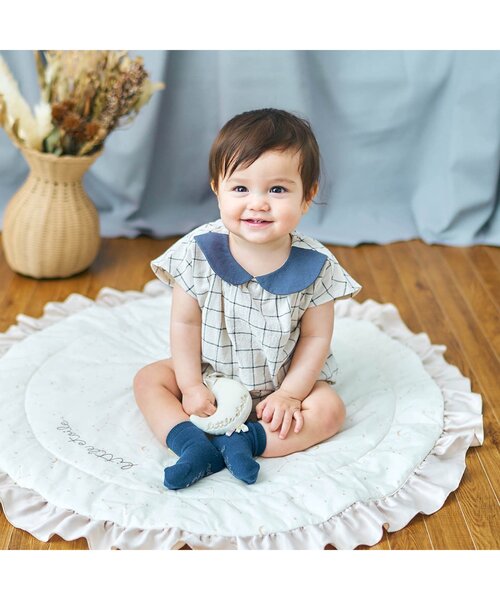 apres les cours（アプレレクール）の「チェック・花柄襟付きボディースーツ（ロンパース・キッズ・ピンク/アイボリー・70/80）」の3枚目の写真