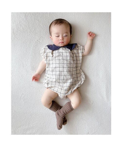 apres les cours（アプレレクール）の「チェック・花柄襟付きボディースーツ（ロンパース・キッズ・ピンク/アイボリー・70/80）」の11枚目の写真