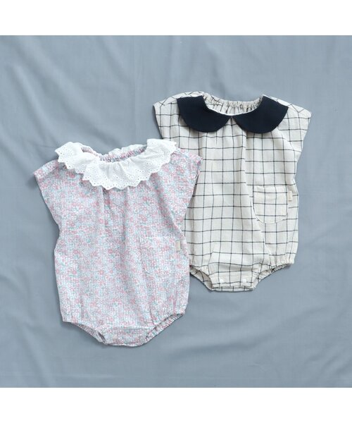 apres les cours（アプレレクール）の「チェック・花柄襟付きボディースーツ（ロンパース・キッズ・ピンク/アイボリー・70/80）」の12枚目の写真