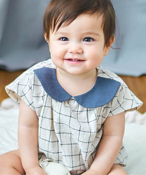 apres les cours（アプレレクール）の「チェック・花柄襟付きボディースーツ（ロンパース・キッズ・ピンク/アイボリー・70/80）」の17枚目の写真