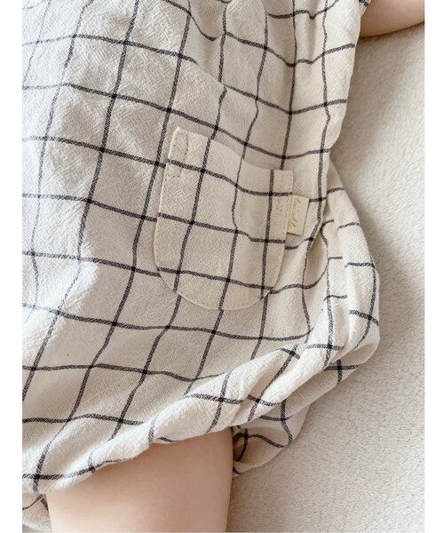 apres les cours（アプレレクール）の「チェック・花柄襟付きボディースーツ（ロンパース・キッズ・ピンク/アイボリー・70/80）」の4枚目の写真