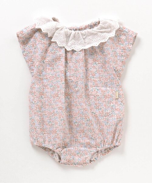 apres les cours（アプレレクール）の「チェック・花柄襟付きボディースーツ（ロンパース・キッズ・ピンク/アイボリー・70/80）」の5枚目の写真