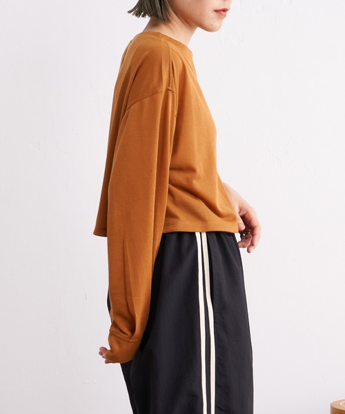 earthy（アーシー）の「シアークロップドロンT（Tシャツ/カットソー・レディース・ベージュ/オレンジ/オフホワイト/ブラック/キャメル/ミント/ライトグレー/ピンク・FREE）」の6枚目の写真