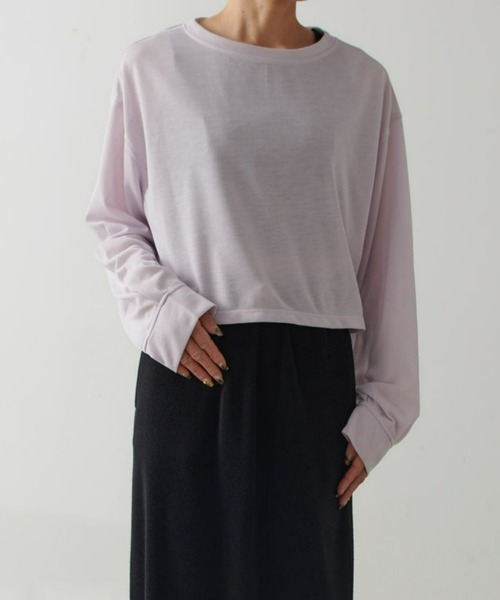 earthy（アーシー）の「シアークロップドロンT（Tシャツ/カットソー・レディース・ベージュ/オレンジ/オフホワイト/ブラック/キャメル/ミント/ライトグレー/ピンク・FREE）」の7枚目の写真