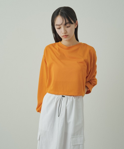 earthy（アーシー）の「シアークロップドロンT（Tシャツ/カットソー・レディース・ベージュ/オレンジ/オフホワイト/ブラック/キャメル/ミント/ライトグレー/ピンク・FREE）」の8枚目の写真