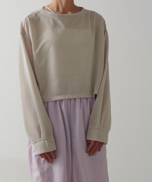 earthy（アーシー）の「シアークロップドロンT（Tシャツ/カットソー・レディース・ベージュ/オレンジ/オフホワイト/ブラック/キャメル/ミント/ライトグレー/ピンク・FREE）」の3枚目の写真