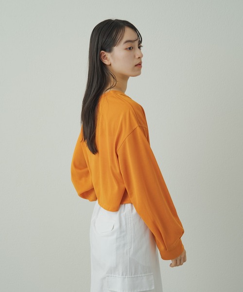 earthy（アーシー）の「シアークロップドロンT（Tシャツ/カットソー・レディース・ベージュ/オレンジ/オフホワイト/ブラック/キャメル/ミント/ライトグレー/ピンク・FREE）」の21枚目の写真