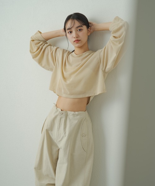 earthy（アーシー）の「シアークロップドロンT（Tシャツ/カットソー・レディース・ベージュ/オレンジ/オフホワイト/ブラック/キャメル/ミント/ライトグレー/ピンク・FREE）」の10枚目の写真