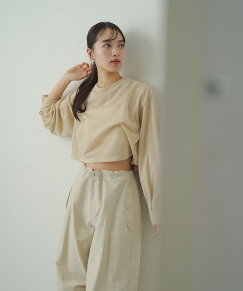 earthy（アーシー）の「シアークロップドロンT（Tシャツ/カットソー・レディース・ベージュ/オレンジ/オフホワイト/ブラック/キャメル/ミント/ライトグレー/ピンク・FREE）」の12枚目の写真