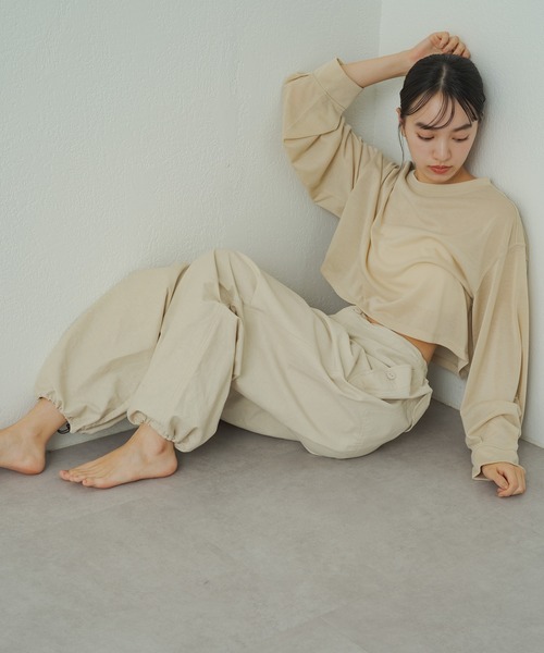 earthy（アーシー）の「シアークロップドロンT（Tシャツ/カットソー・レディース・ベージュ/オレンジ/オフホワイト/ブラック/キャメル/ミント/ライトグレー/ピンク・FREE）」の13枚目の写真