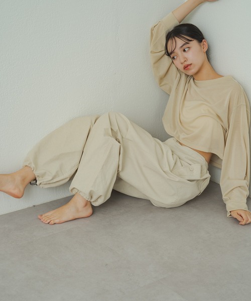 earthy（アーシー）の「シアークロップドロンT（Tシャツ/カットソー・レディース・ベージュ/オレンジ/オフホワイト/ブラック/キャメル/ミント/ライトグレー/ピンク・FREE）」の14枚目の写真