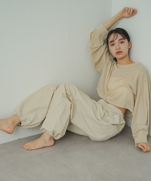 earthy（アーシー）の「シアークロップドロンT（Tシャツ/カットソー・レディース・ベージュ/オレンジ/オフホワイト/ブラック/キャメル/ミント/ライトグレー/ピンク・FREE）」の15枚目の写真