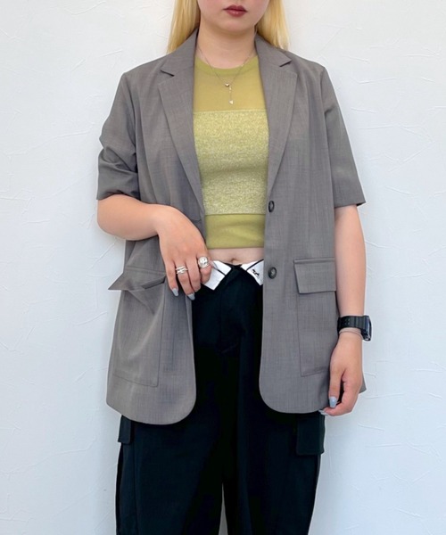 FOREVER 21(フォーエバー トゥエンティーワン)の「【セットアップ対応】リネンライクジャケット(シャツ/ブラウス・レディース・グレー系その他/グレー/ブラック・SMALL/MEDIUM)」の2枚目の写真