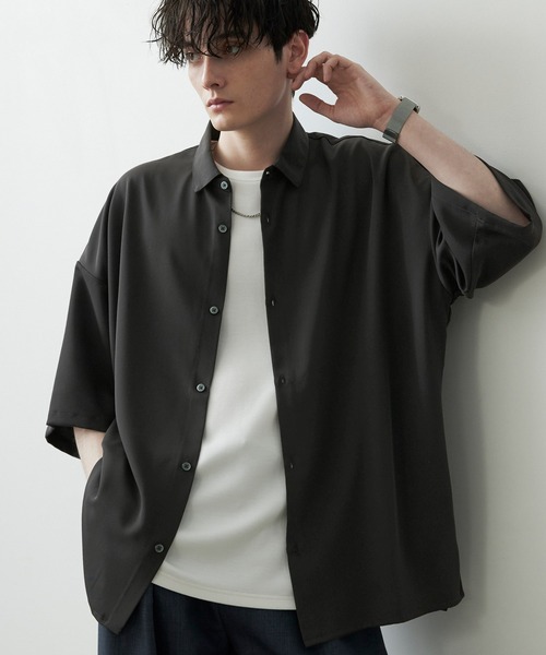 Anchor Smith(アンカー スミス)の「アヤドレープトロミ ルーズS/Sシャツ(シャツ/ブラウス・メンズ・ブルーグレー/ライトグレー/アイボリー/グリーン系/ダークグレー/ブラック/グリーン系1/モカ/ブルー系/バーガンディー・M/L)」の5枚目の写真