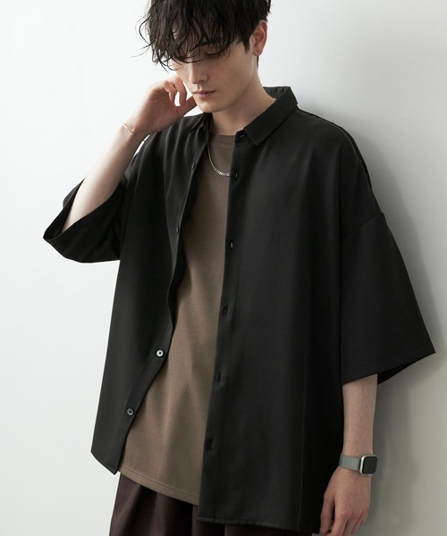 Anchor Smith(アンカー スミス)の「アヤドレープトロミ ルーズS/Sシャツ(シャツ/ブラウス・メンズ・ブルーグレー/ライトグレー/アイボリー/グリーン系/ダークグレー/ブラック/グリーン系1/モカ/ブルー系/バーガンディー・M/L)」の3枚目の写真