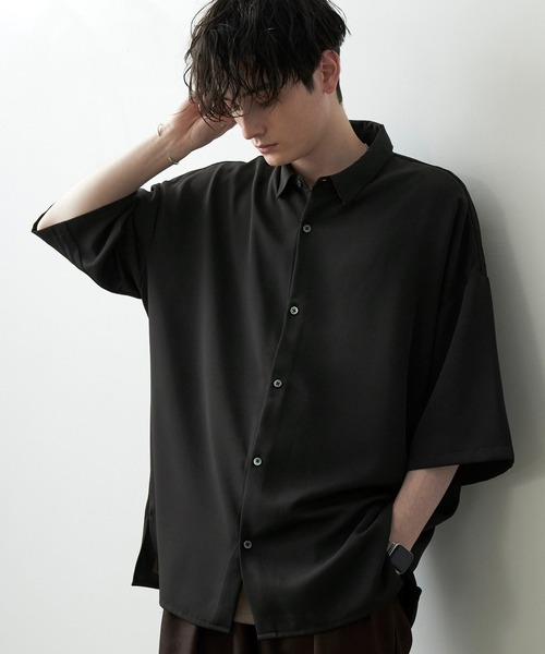 Anchor Smith(アンカー スミス)の「アヤドレープトロミ ルーズS/Sシャツ(シャツ/ブラウス・メンズ・ブルーグレー/ライトグレー/アイボリー/グリーン系/ダークグレー/ブラック/グリーン系1/モカ/ブルー系/バーガンディー・M/L)」の11枚目の写真