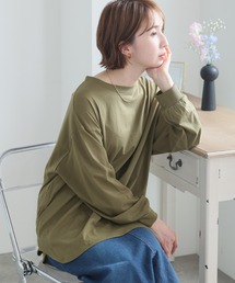 後ろボタン ロング スリーブカットソー