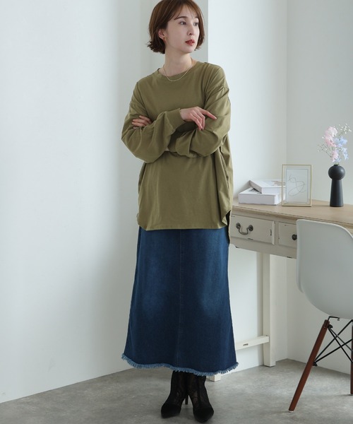 ElegChic(エレグシック)の「後ろボタン ロング スリーブカットソー(Tシャツ/カットソー・レディース・オフホワイト/チャコールグレー/杢グレー/ブラック/カーキ・M/XL/4L)」の9枚目の写真