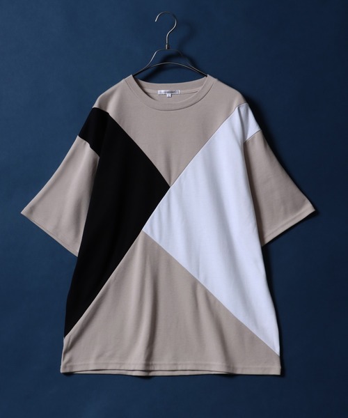 ANPAS(アンパス)の「Ponte Fabric Color Switching Design T-shirt/ポンチ 切り替え オーバーサイズ Tシャツ(Tシャツ/カットソー・メンズ・ブラック系その他/ホワイト系その他/ベージュ系その他・M/L)」の1枚目の写真