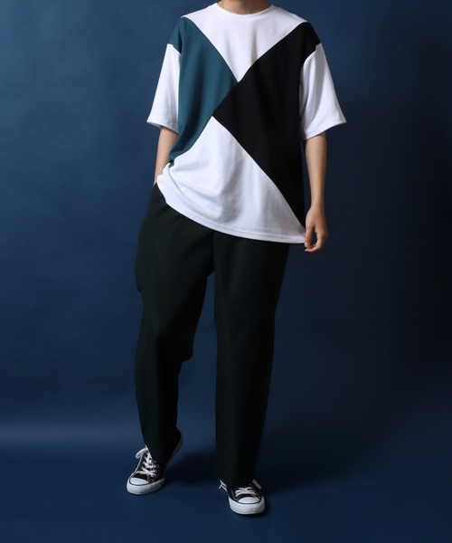 ANPAS(アンパス)の「Ponte Fabric Color Switching Design T-shirt/ポンチ 切り替え オーバーサイズ Tシャツ(Tシャツ/カットソー・メンズ・ブラック系その他/ホワイト系その他/ベージュ系その他・M/L)」の12枚目の写真