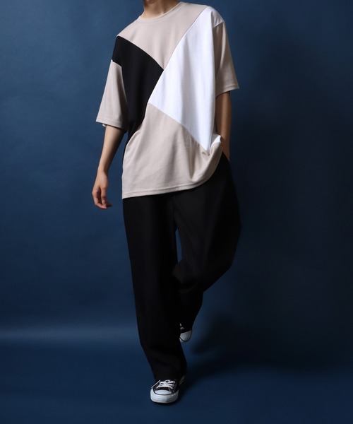 ANPAS(アンパス)の「Ponte Fabric Color Switching Design T-shirt/ポンチ 切り替え オーバーサイズ Tシャツ(Tシャツ/カットソー・メンズ・ブラック系その他/ホワイト系その他/ベージュ系その他・M/L)」の14枚目の写真
