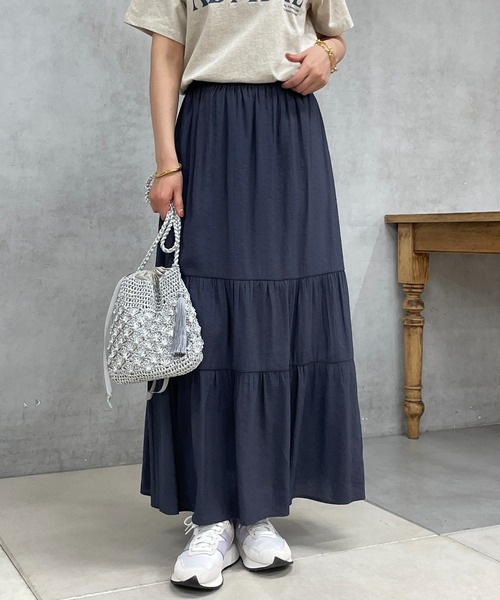 un dix cors（アンディコール）の「変わり織りティアードスカート（スカート・レディース・オレンジ/アイボリー/ネイビー・FREE）」の3枚目の写真