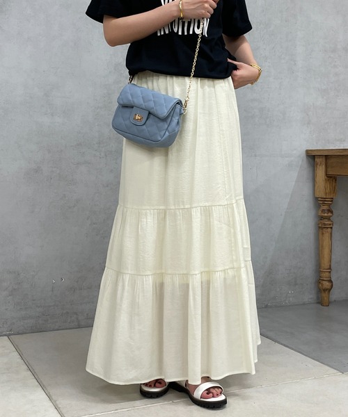 un dix cors（アンディコール）の「変わり織りティアードスカート（スカート・レディース・オレンジ/アイボリー/ネイビー・FREE）」の2枚目の写真