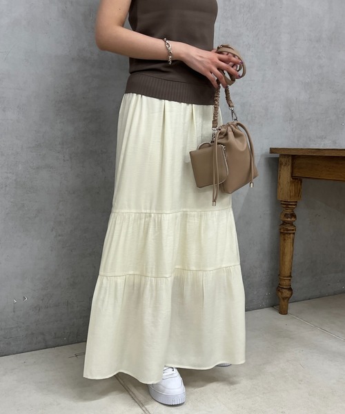 un dix cors（アンディコール）の「変わり織りティアードスカート（スカート・レディース・オレンジ/アイボリー/ネイビー・FREE）」の5枚目の写真