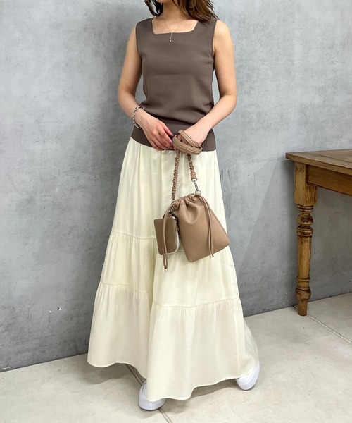 un dix cors（アンディコール）の「変わり織りティアードスカート（スカート・レディース・オレンジ/アイボリー/ネイビー・FREE）」の7枚目の写真