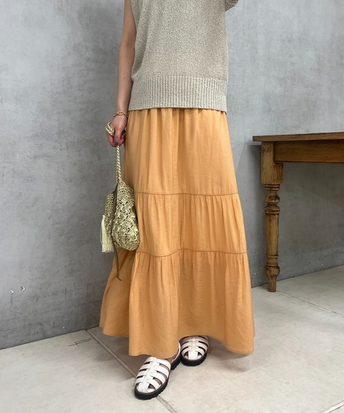 un dix cors（アンディコール）の「変わり織りティアードスカート（スカート・レディース・オレンジ/アイボリー/ネイビー・FREE）」の18枚目の写真