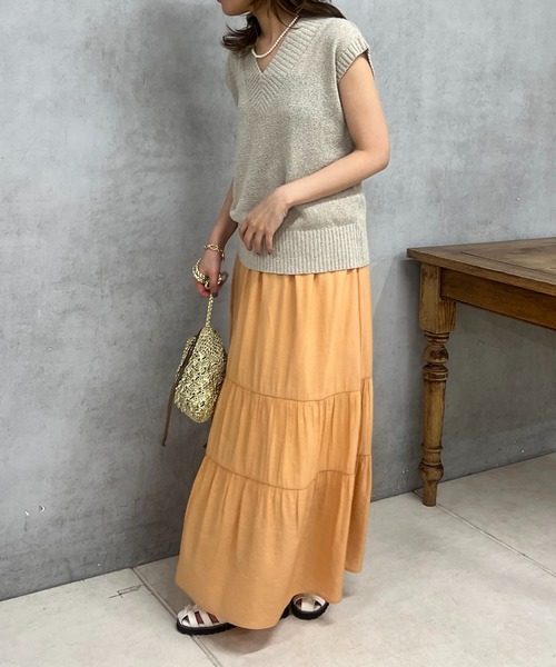 un dix cors（アンディコール）の「変わり織りティアードスカート（スカート・レディース・オレンジ/アイボリー/ネイビー・FREE）」の22枚目の写真