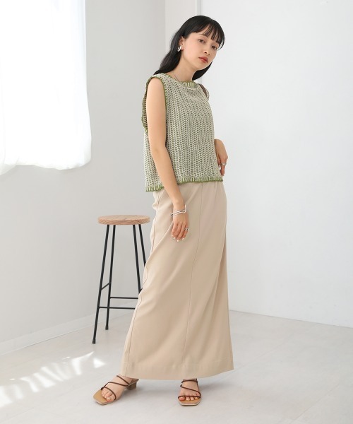Bab(バブ)の「配色ジャガードサマーニット(Tシャツ/カットソー・レディース・ベージュ/ライトグリーン/ブラック・M)」の8枚目の写真